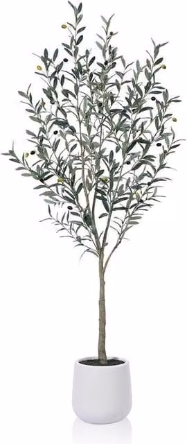 Pianta Artificiale di Olivo Grande 180cm in Vaso Bianco per Decorazione di Casa in Sala da Pranzo Camera da Letto Ufficio (1 Pacchetto)