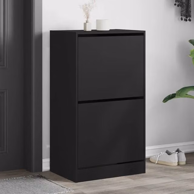 Scarpiera moderna vidaXL nera con 2 scomparti ribaltabili da appendere al muro L: 60 cm, P: 42 cm, H: 108 cm – 1