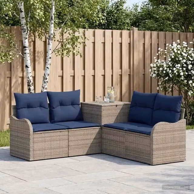 Set di divani 5 pz Grigio e Blu Navy Rattan sintetico e Acciaio 3447759