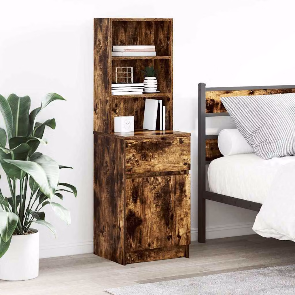 Comodino sospeso vidaXL in legno Rovere Fumo, stile industriale, L 39 cm x P 35 cm x H 125 cm