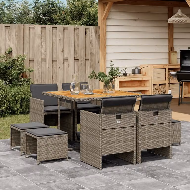 Maison Exclusive - Set da Pranzo da Giardino 9 pz con Cuscini in Polyrattan Grigio