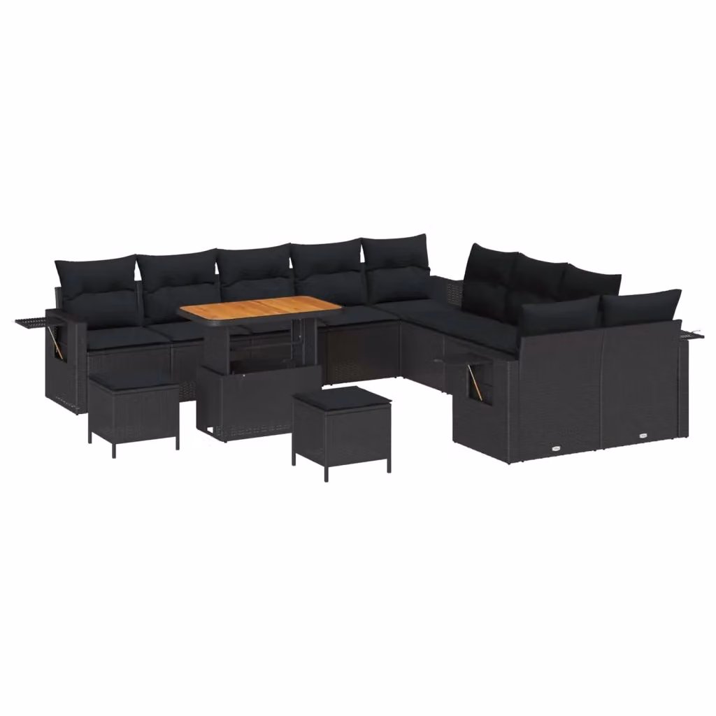 Set Divano da Giardino vidaXL a Forma a U in Polyrattan Nero con 13 Pezzi e Cuscini Inclusi – 2