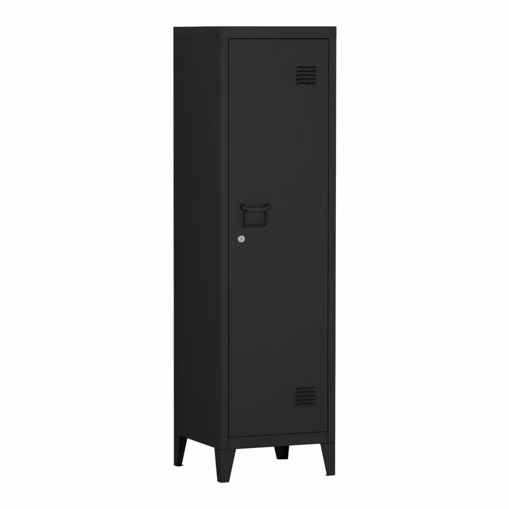 Armadio da ufficio in metallo en.casa Kurikka nero opaco con ante a battente e serratura L/P/H: 38 x 38 x 137 cm – 2