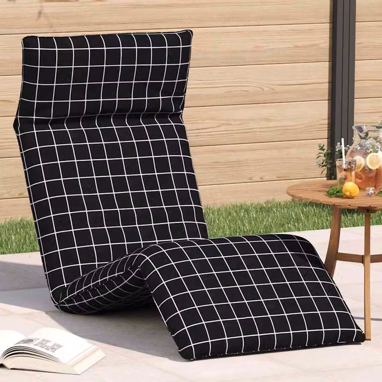 vidaXL Lettino Pieghevole con Tessuto Oxford a Quadri Neri e Struttura in Acciaio, L 175 x P 54 x H 8,5 cm