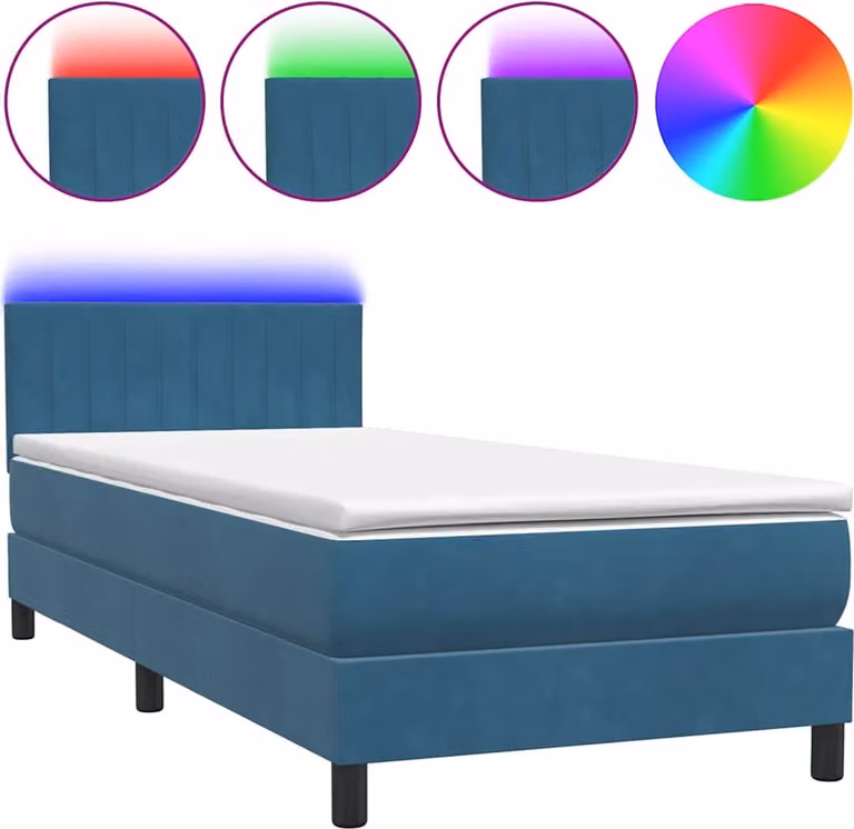 Letto a Molle con Materasso e LED Blu Scuro 80x220 cm Velluto
