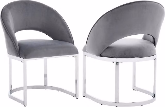 Sedie da pranzo, 6 pezzi in velluto grigio con design curvo e gambe in metallo galvanizzato argentato