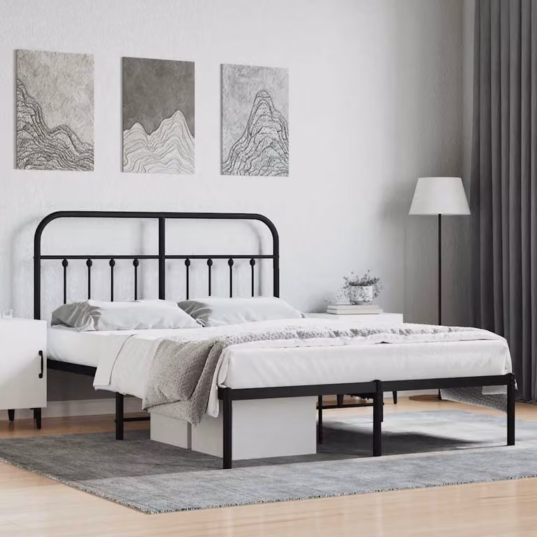 vidaXL Giroletto con Testiera in Metallo Nero L: 140 cm, P: 190 cm