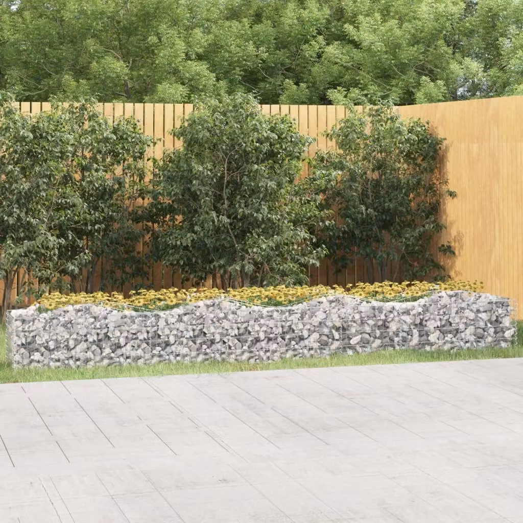 vidaXL Gabbione ad Arco con Letto Rialzato in Acciaio Zincato Grigio L: 400 cm, P: 50 cm, H: 50 cm