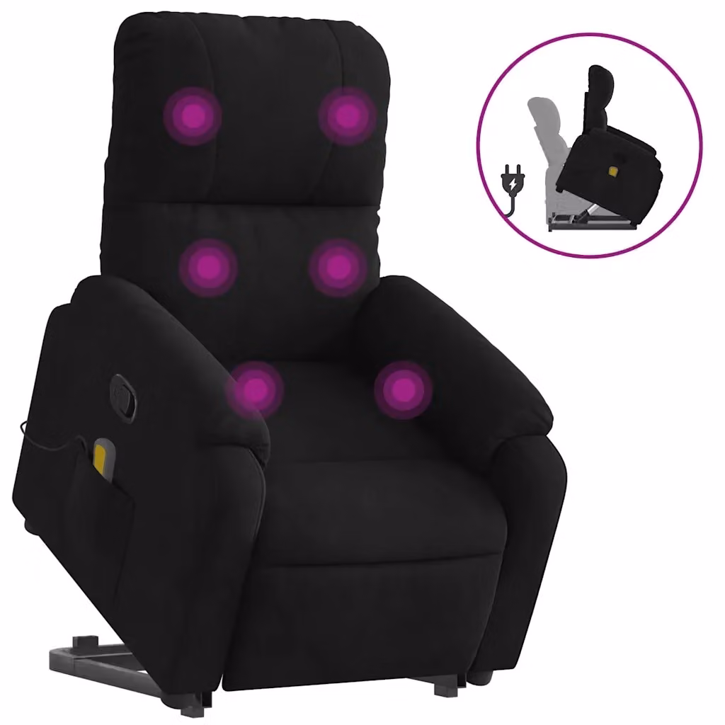 vidaXL Poltrona Alzapersona Reclinante con Massaggio in Microfibra Nera – 2