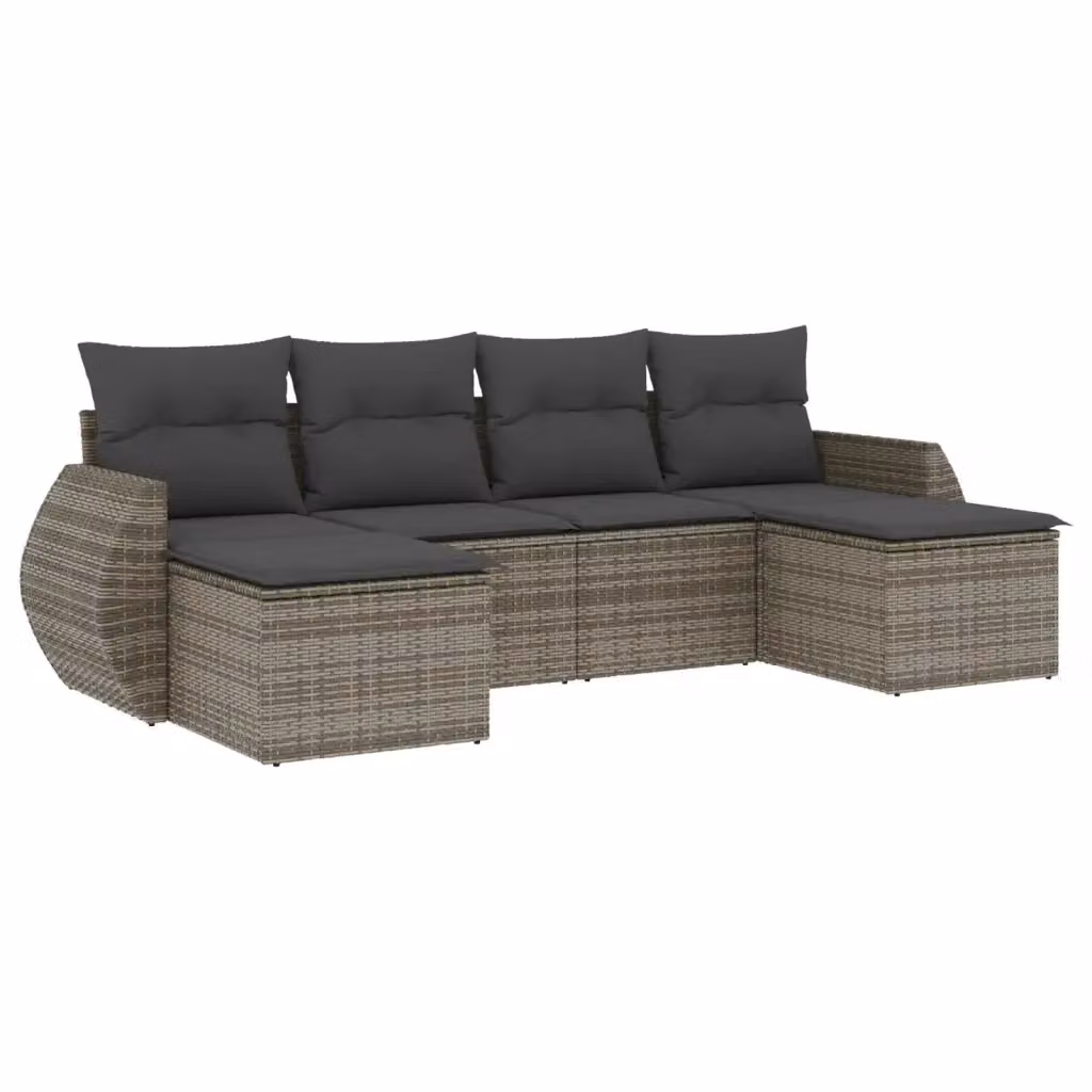 Set Divano da Giardino a L con Polyrattan e Cuscini Grigio vidaXL, 6 Pezzi – 2