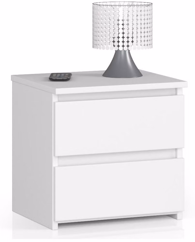 Comodino a due cassetti, alto 40 cm e largo 40 cm, soggiorno, camera da letto, ingresso, armadio, credenza, credenza alta, ampio spazio contenitivo, bianco