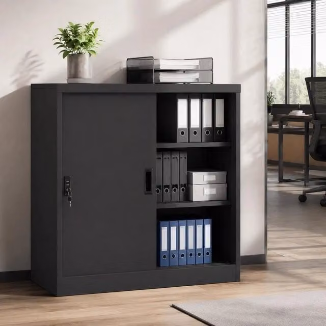 Office Cabinet With Sliding Door, Anthracite, 90x40x90 Cm, Steel