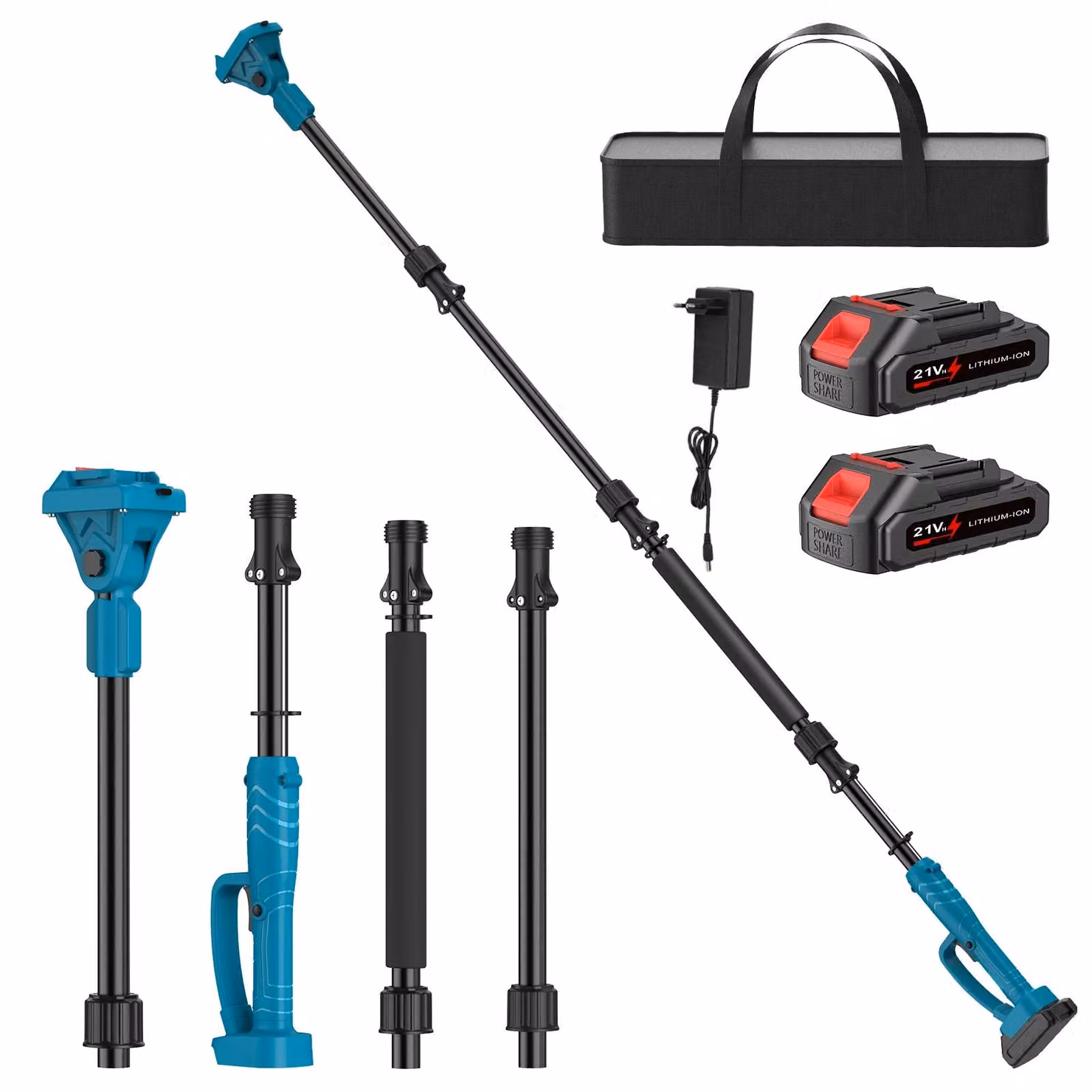 Potatore, asta telescopica, compatibile con batterie, 2 batterie, 1 connettore