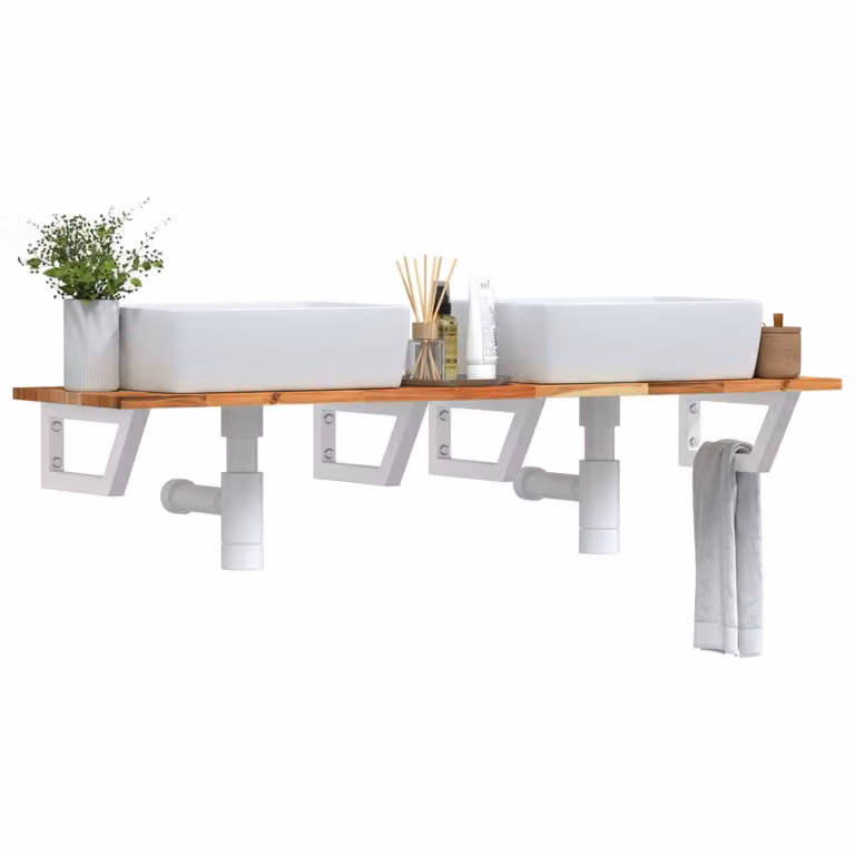 vidaXL Ripiano a Parete per Lavabo in Accacia e Acciaio, Marrone e Bianco, L: 40 cm, P: 17 cm, H: 40 cm