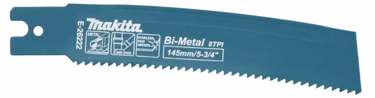 Lama per seghetto alternativo Makita 145/8Z in metallo duro (BiM) per acciaio/ghisa/acciaio inossidabile, confezione da 5 pezzi - E-26222