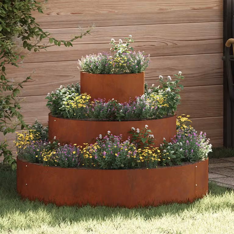 vidaXL Vaso da giardino in acciaio marrone L 90 cm x P 90 cm x H 20 cm