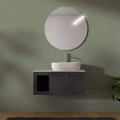 Mobile bagno sospeso Inbagno con top effetto carrara, colore grigio lava e bianco, larghezza: 80 cm