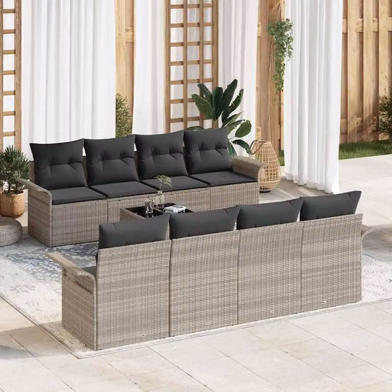 Maison Exclusive - Set Divano da Giardino 9 pcs Grigio chiaro Poly Rattan