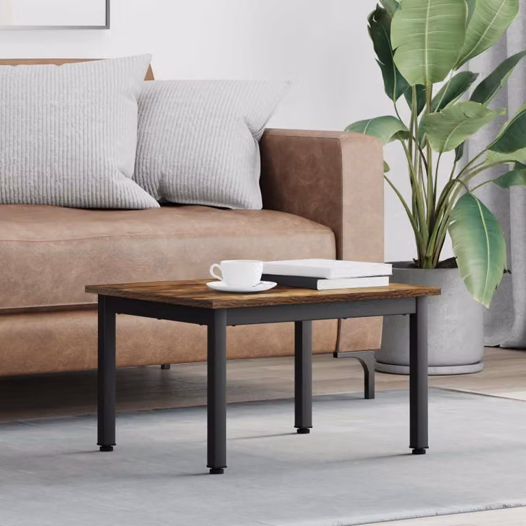 Tavolino da salotto moderno vidaXL in legno e metallo, colore rovere fumo, L: 60 cm, P: 50 cm, H: 36 cm