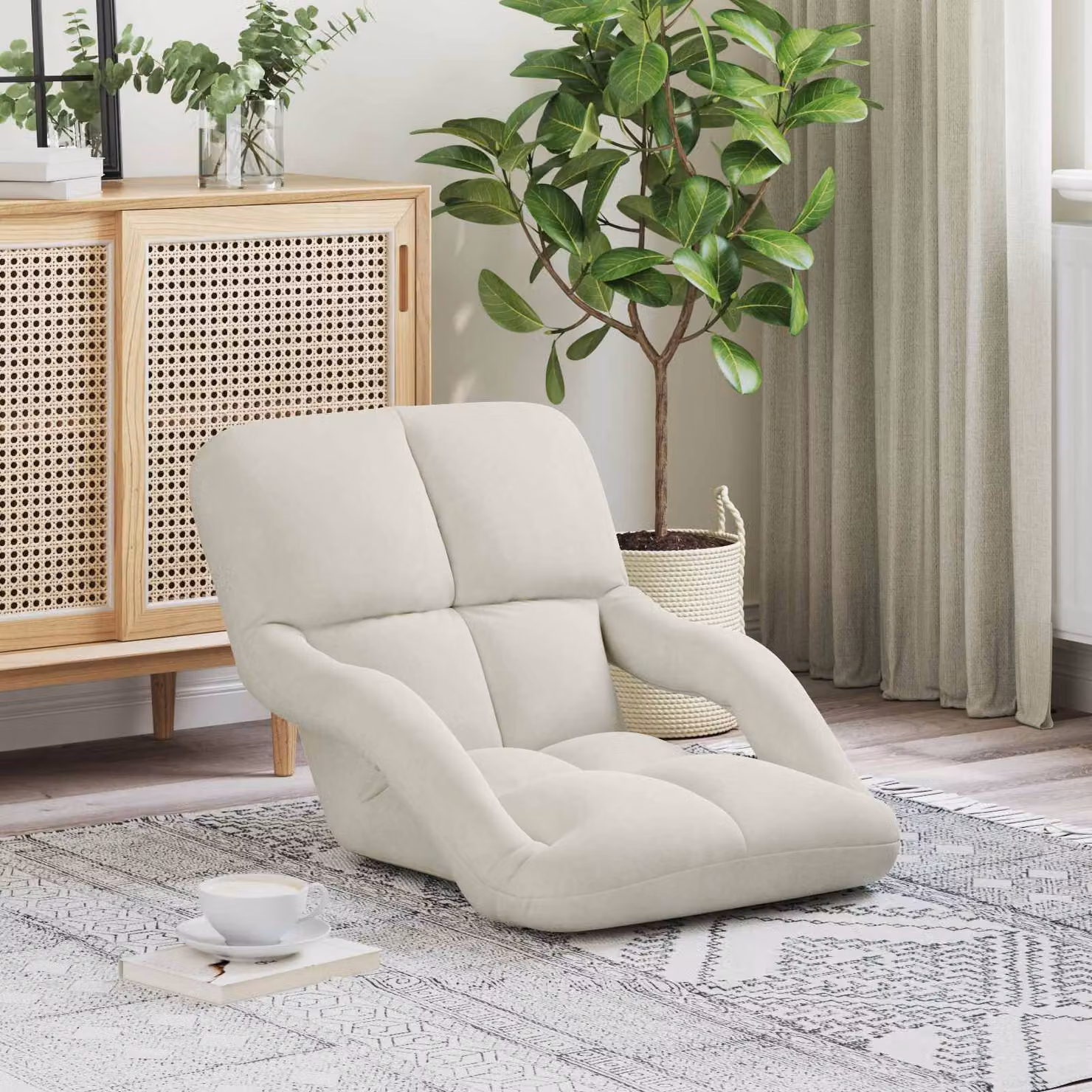 Sedia a pavimento regolabile vidaXL in velluto beige