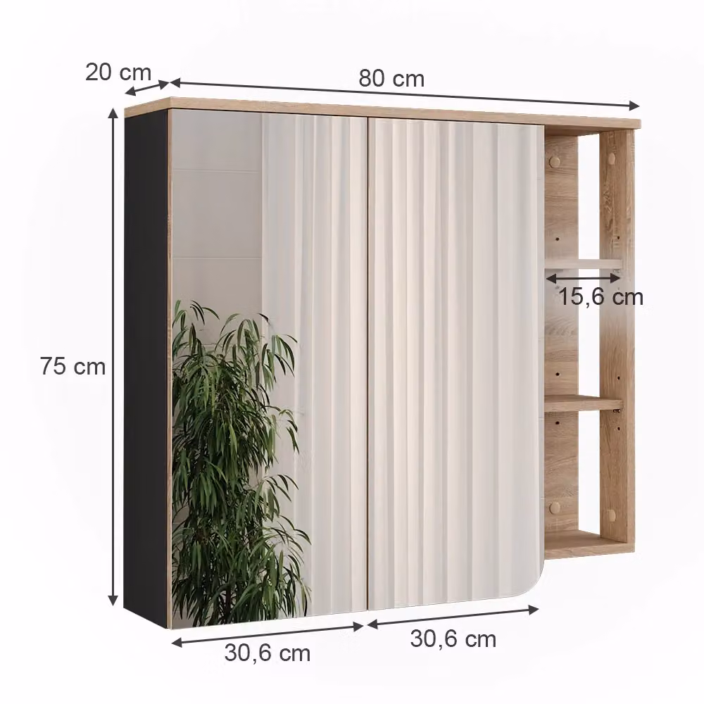 Mobile a specchio Karen Vicco colore marrone con ante in vetro e ripiani interni per bagno L: 80 cm, H: 75 cm – 2