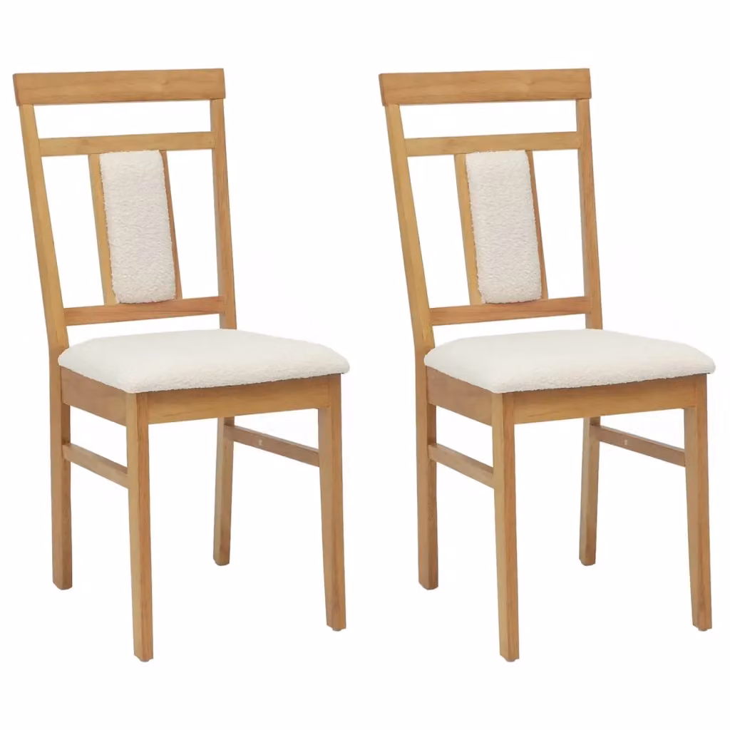 Set di 2 sedie da pranzo vidaXL in legno di gomma con seduta in tessuto beige e marrone – 2