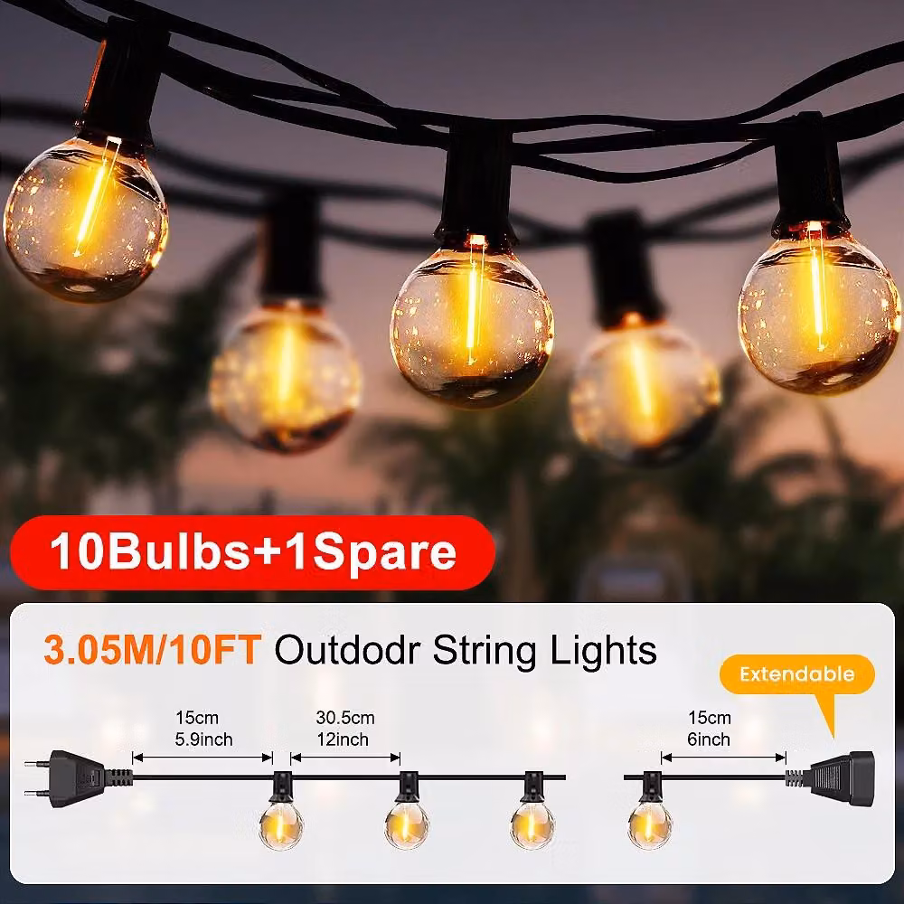 Catena luminosa a LED - Illuminazione esterna G40 - 3 metri - 10 lampadine - Grado di protezione IP44 - 220 V - A forma di sfera - Adatta per giardino e balcone