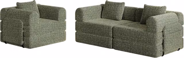 Divano letto singolo Chenille 2 in 1 con vano portaoggetti nel bracciolo e struttura in acciaio