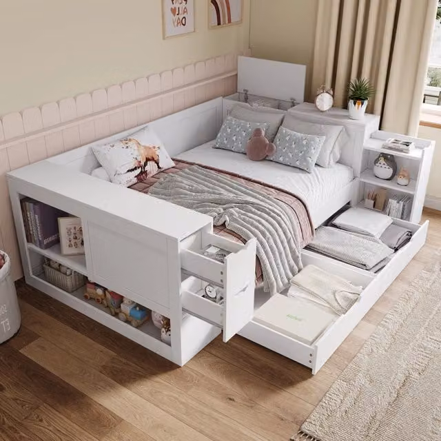 Letto Daybed REDOM Bianco con cassetti e comodino in MDF L/P/H: 140 x 200 cm – 1