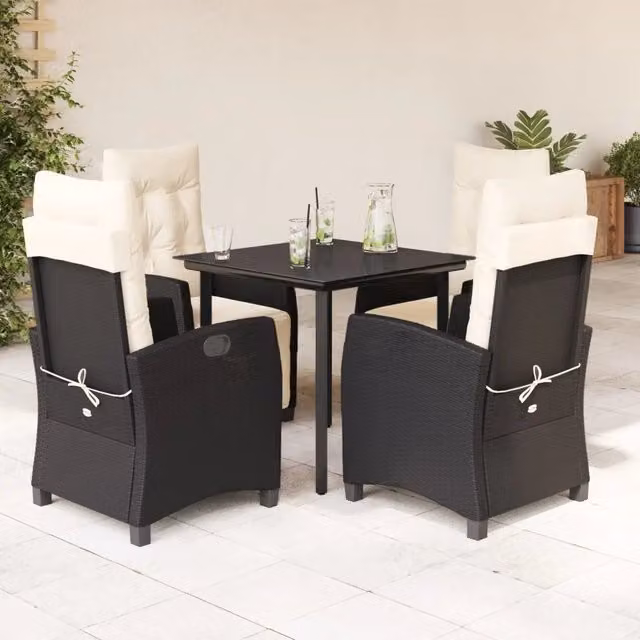 Set da pranzo da giardino vidaXL in polyrattan e vetro nero con 5 pezzi