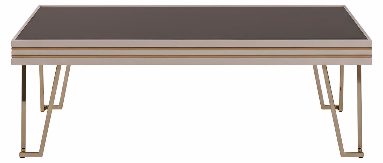 Tavolino minimalista con struttura in metallo color oro e angoli arrotondati