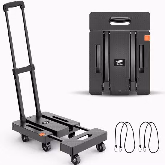 Carrello pieghevole a mano, 6 ruote, portata 225 kg, nero