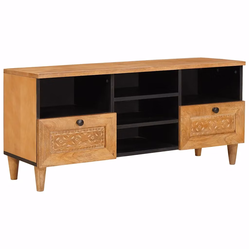 Mobile TV vidaXL in legno di mango massello marrone con cassetto L: 100 cm, P: 33 cm, H: 46 cm