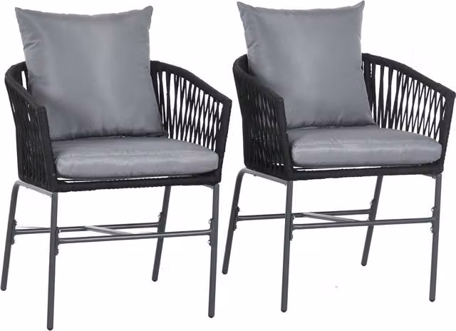 Set di 2 sedie da esterno Outsunny in stile boho con telaio in metallo nero e cuscini per seduta e schienale