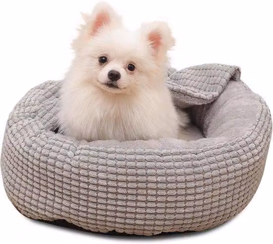 Cuccia in peluche per cani - Cuccia a forma di ciambella rilassante per cani e gatti - Calda e lavabile, con fondo antiscivolo