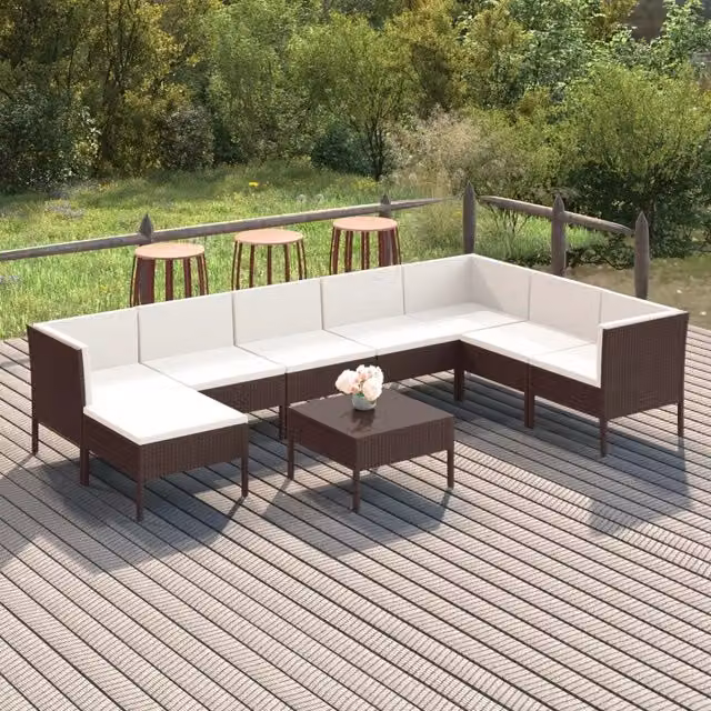 Set Divani da Giardino 9 pz con Cuscini in Polyrattan Marrone 3094423