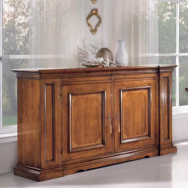 Credenza classica con 2 porte e 2 cassetti in legno con intarsio Mobili 2G colore marrone L: 206 cm, P: 55 cm, H: 120 cm – 2