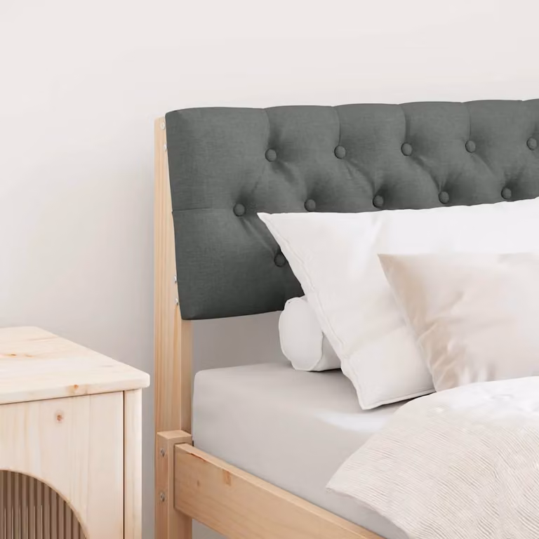 Testiera imbottita vidaXL in pino massello e tessuto, Grigio scuro, L: 80 cm