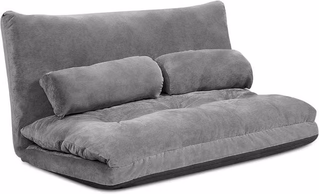 Divano da Terra, Divano Letto Multifunzionale Regolabile in 6 Posizioni con 2 Cuscini, con Fodera in Camoscio per Camera da Letto Salone Balcone (Grigio 156x173x24 cm)