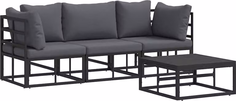 Set Divano da Giardino 4 pcs Nero Metallo