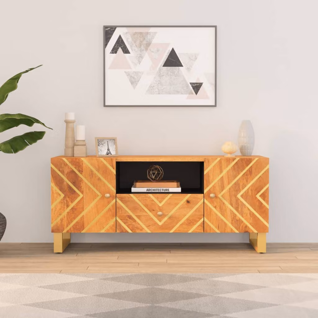 vidaXL Mobile Porta TV Moderno in Legno di Mango e Metallo, Marrone e Nero, L 105 cm x P 33,5 cm x H 46 cm