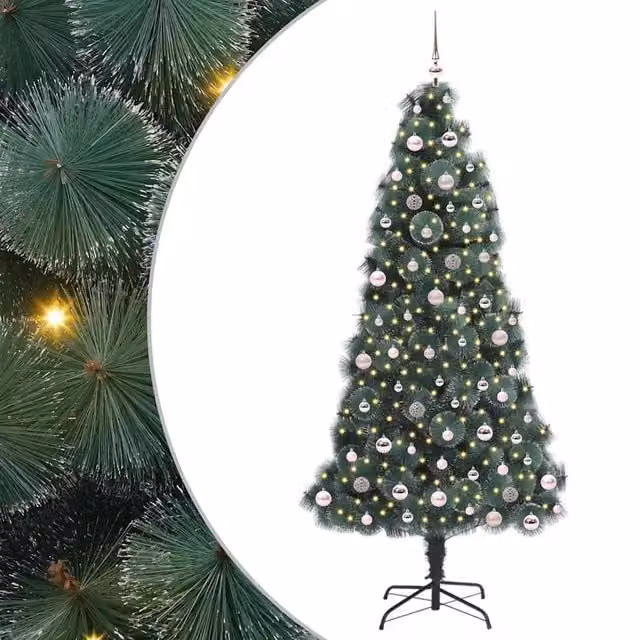 Albero di Natale artificiale moderno vidaXL verde con luci LED bianco caldo e set di palline – 1