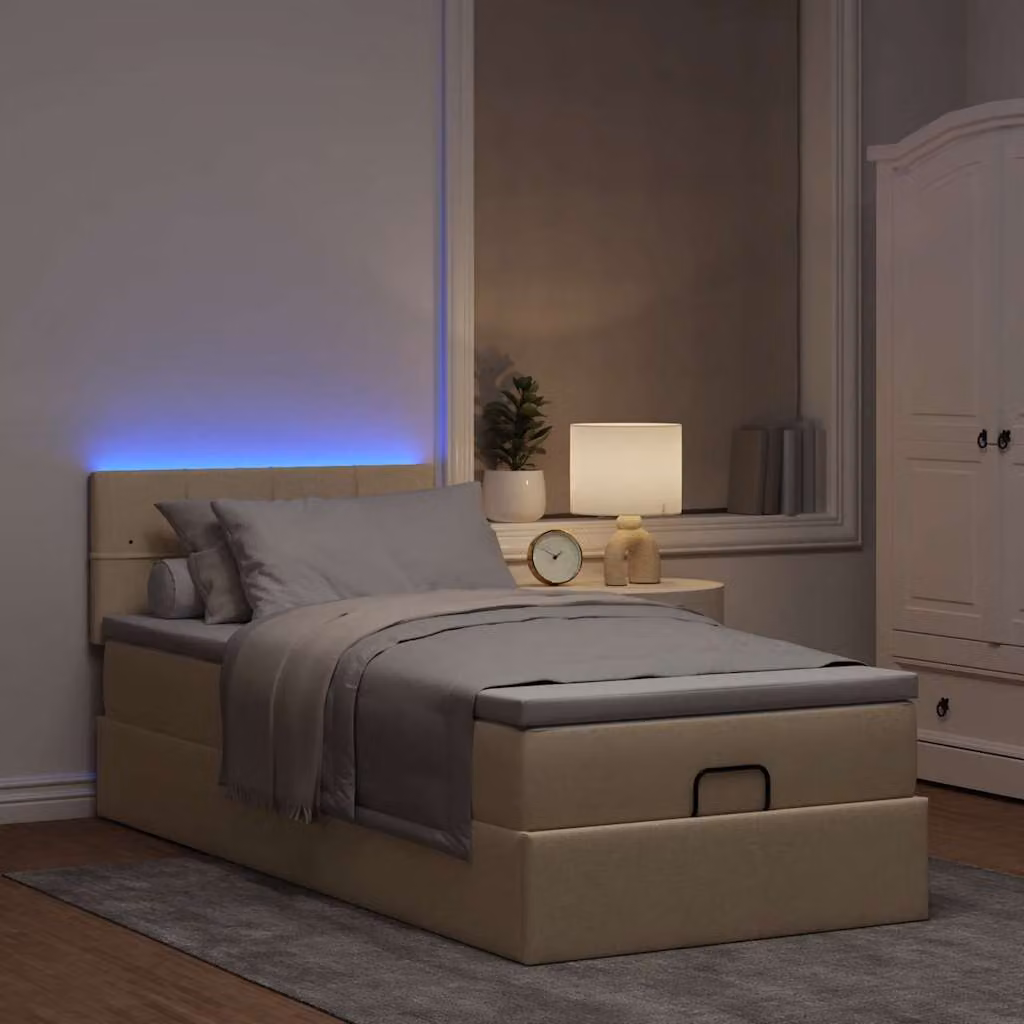 Maison Exclusive - Letto ottomano con materasso e LED color crema 90x200 cm tessuto