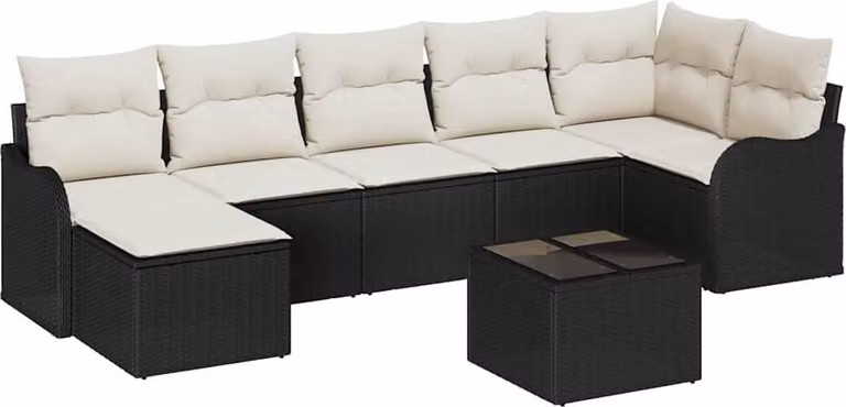 Set Divano da Giardino Nero polyrattan