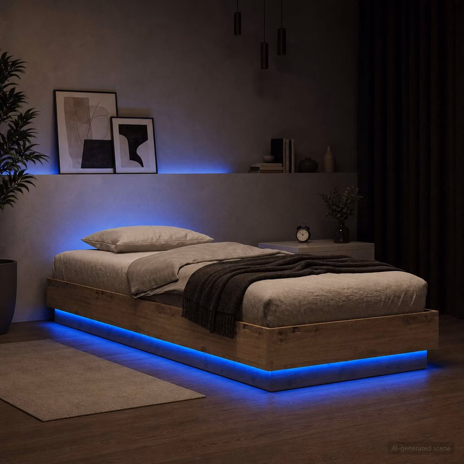 Letto moderno vidaXL in legno rovere con illuminazione LED e porta USB, L 80 x P 200 cm