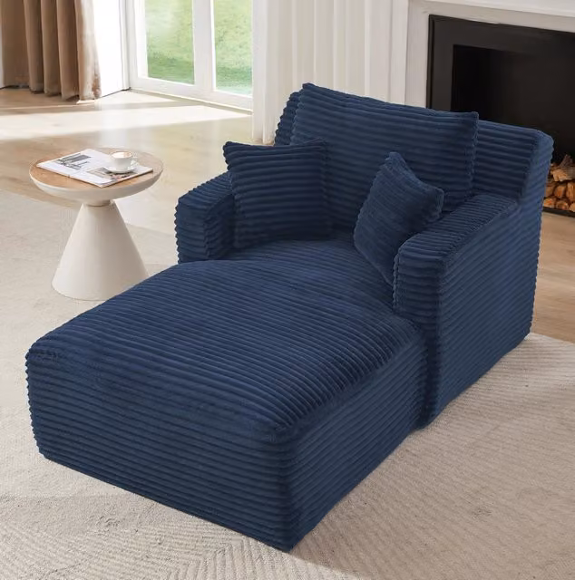 Chaise longue blu in velluto a coste - relax e letto senza montaggio