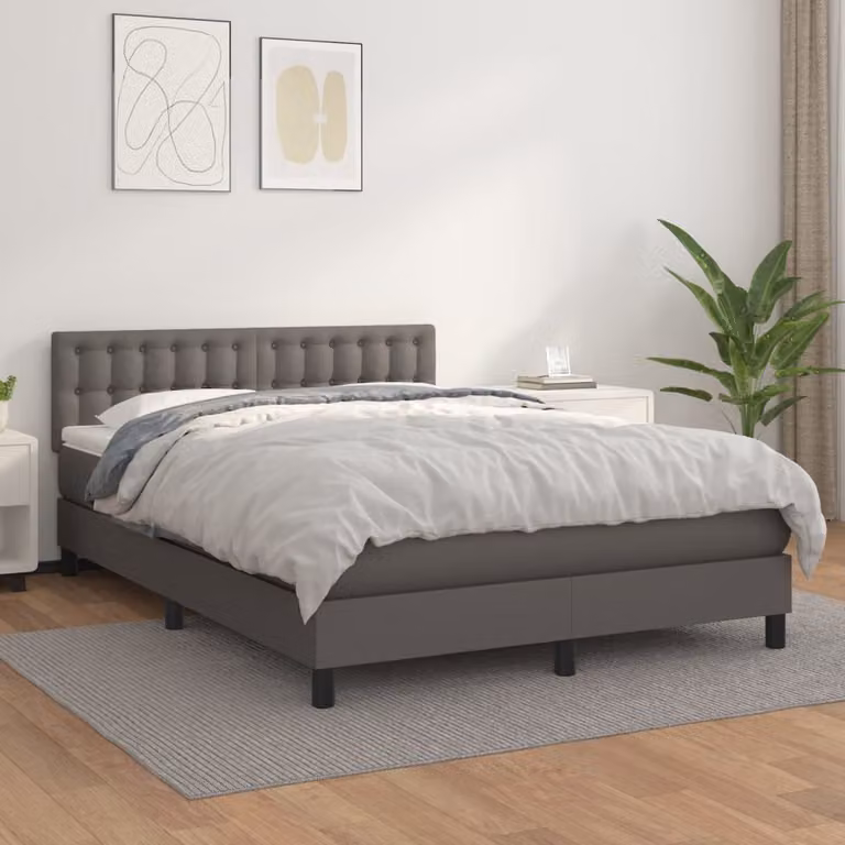vidaXL Letto Ibrido con Giroletto a Molle e Materasso in Similpelle Grigio e Bianco, L/P/H: 140 x 190 cm