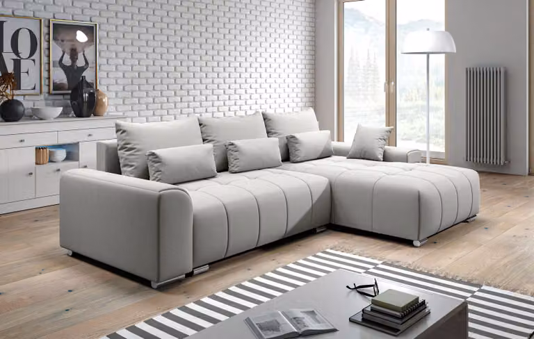 AX LIVING divano letto angolare con rete Rivolli 260 cm grigio