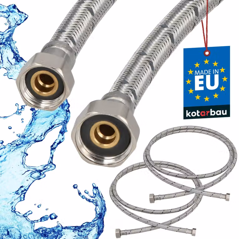 KOTARBAU® 2 Pezzi Tubo Flessibile per Rubinetto 1/2“ x 3/8“ Rivestito in Acciaio Inox 200 cm Tubo Flessibile per Rubinetto Cucina Argento