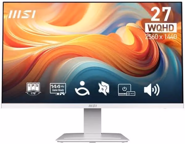 Monitor PC MSI Pro MP273QW E14 da 27 pollici, Pannello IPS, Risoluzione Quad HD 2560 x 1440 pixel, 144 Hz, Bianco